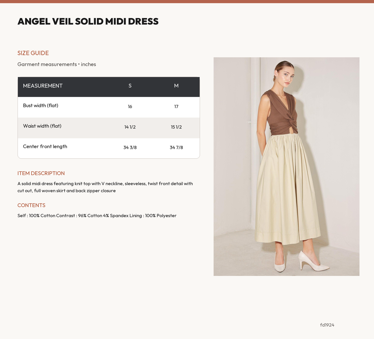 ANGEL VEIL SOLID MIDI DRESS size chart