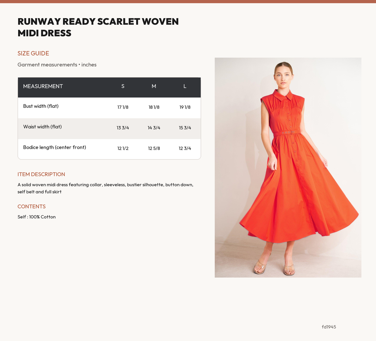 RUNWAY READY SCARLET WOVEN MIDI DRESS size chart