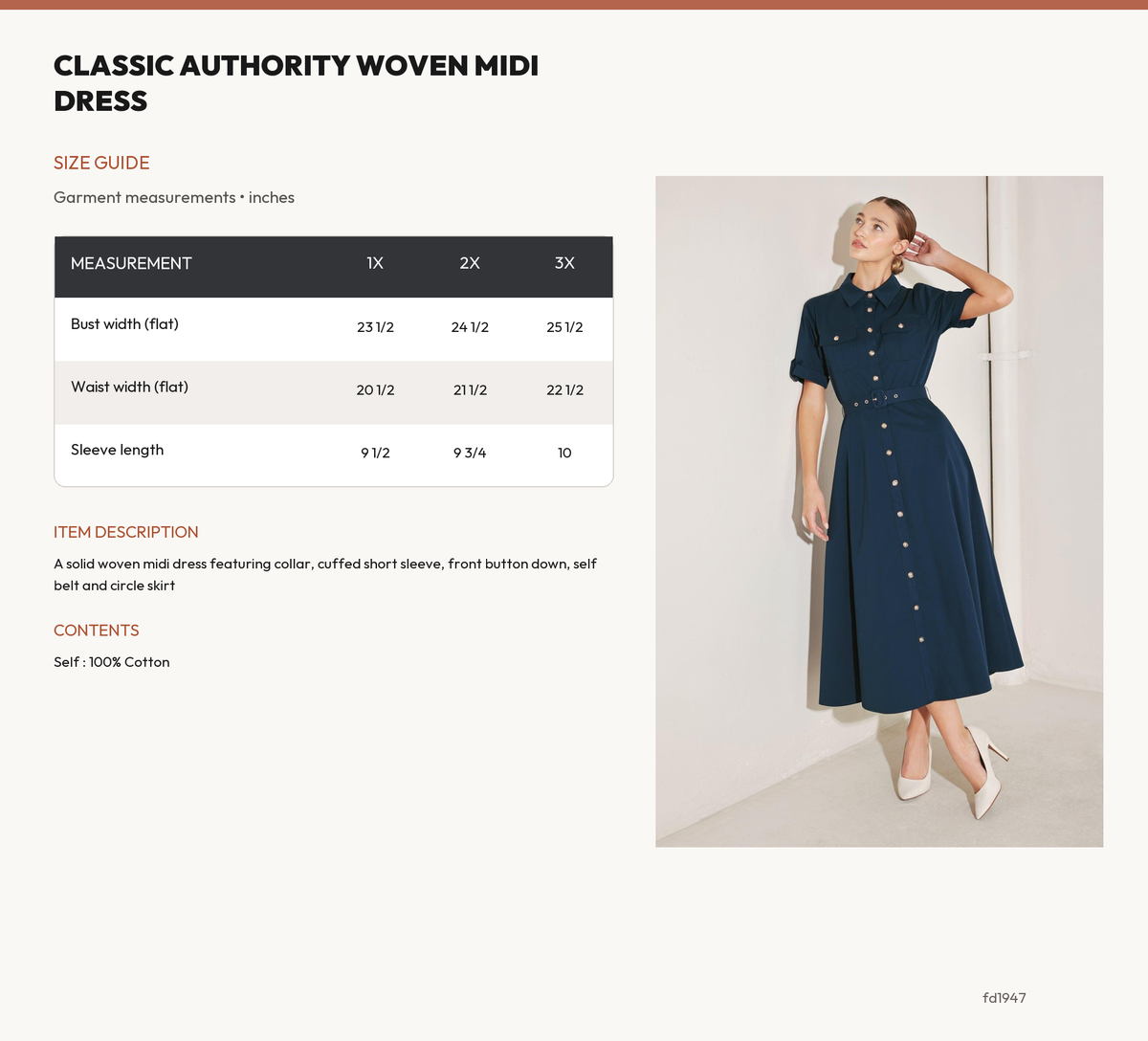 CLASSIC AUTHORITY WOVEN MIDI DRESS size chart