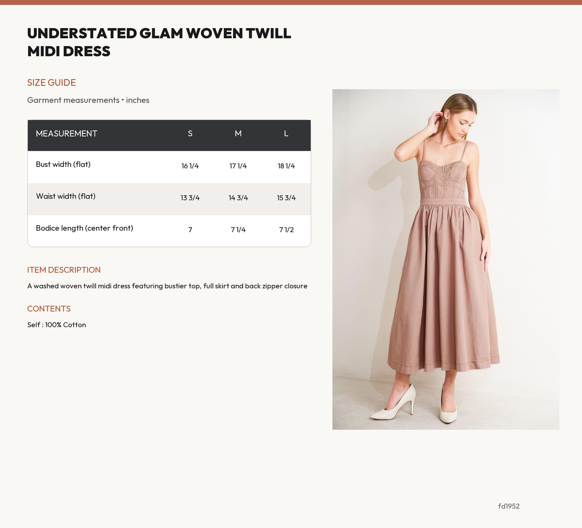 UNDERSTATED GLAM WOVEN TWILL MIDI DRESS size chart
