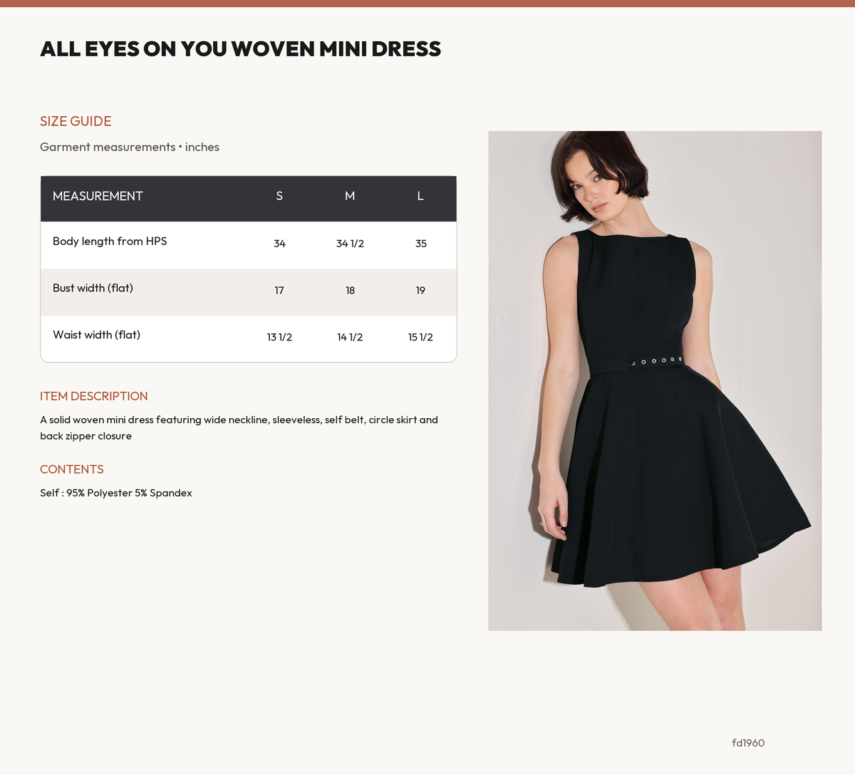 ALL EYES ON YOU WOVEN MINI DRESS size chart