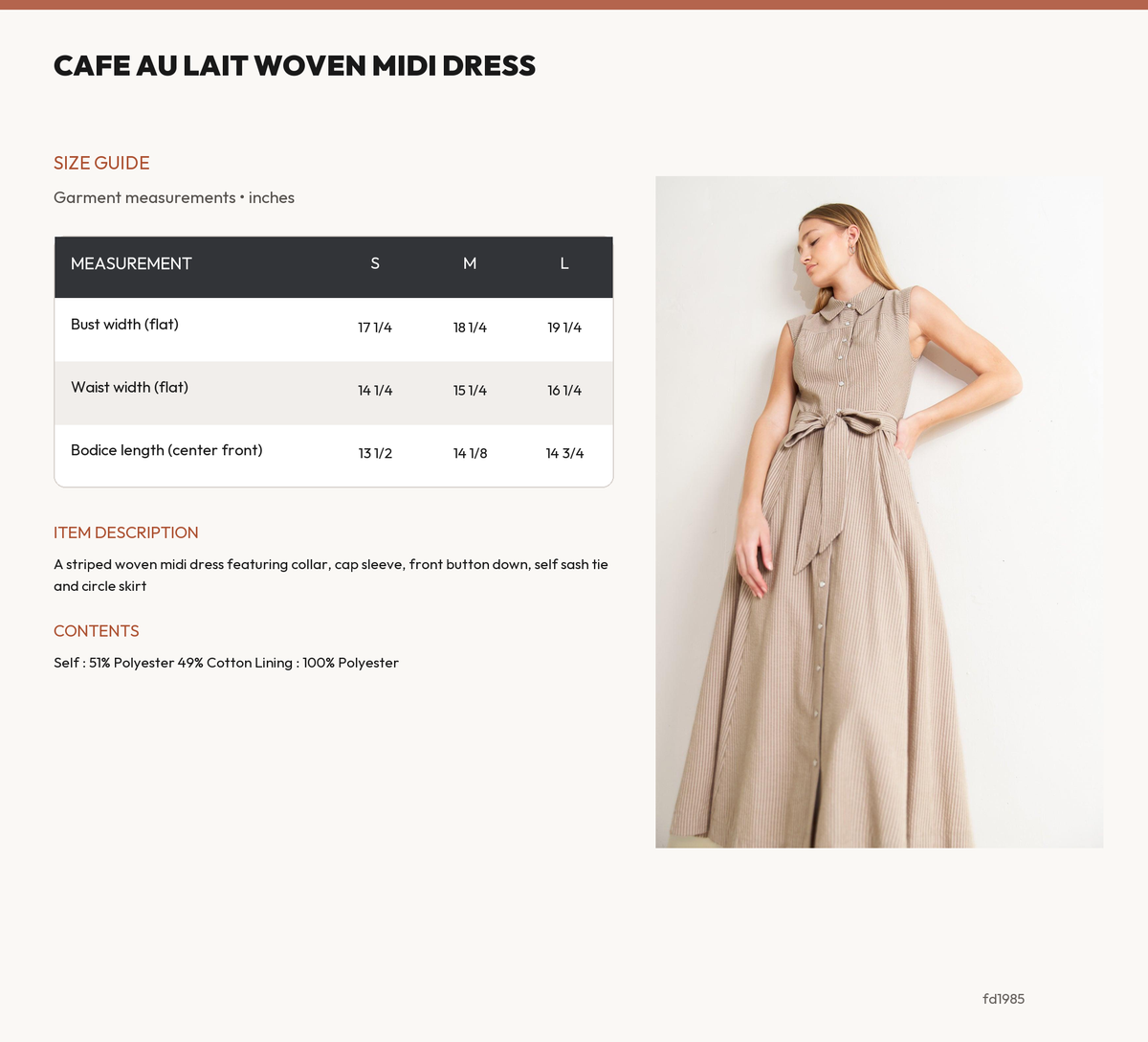 CAFE AU LAIT WOVEN MIDI DRESS size chart