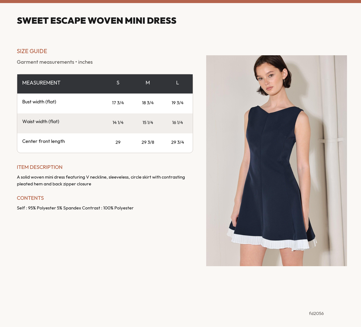 SWEET ESCAPE WOVEN MINI DRESS size chart