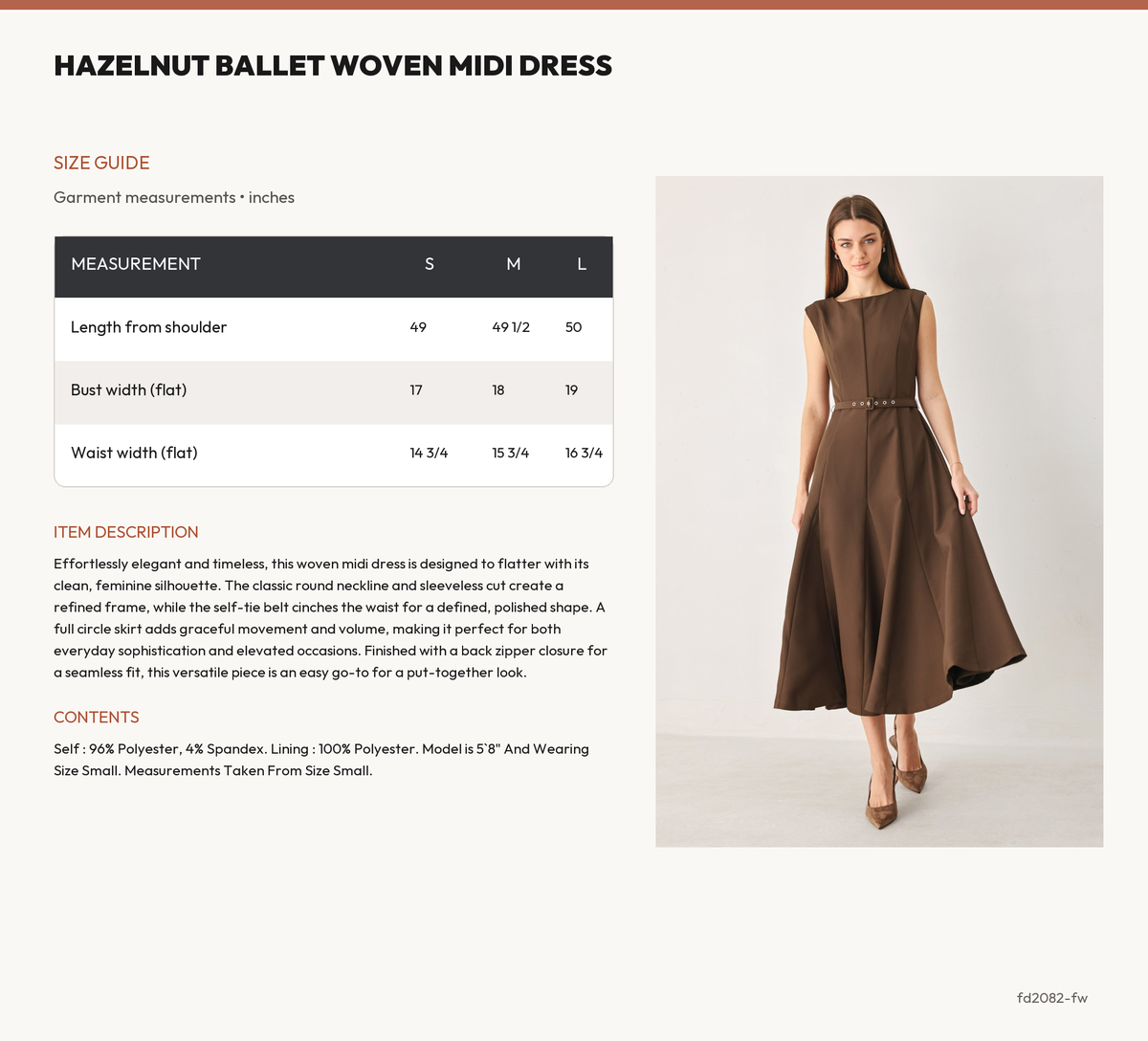 HAZELNUT BALLET WOVEN MIDI DRESS size chart
