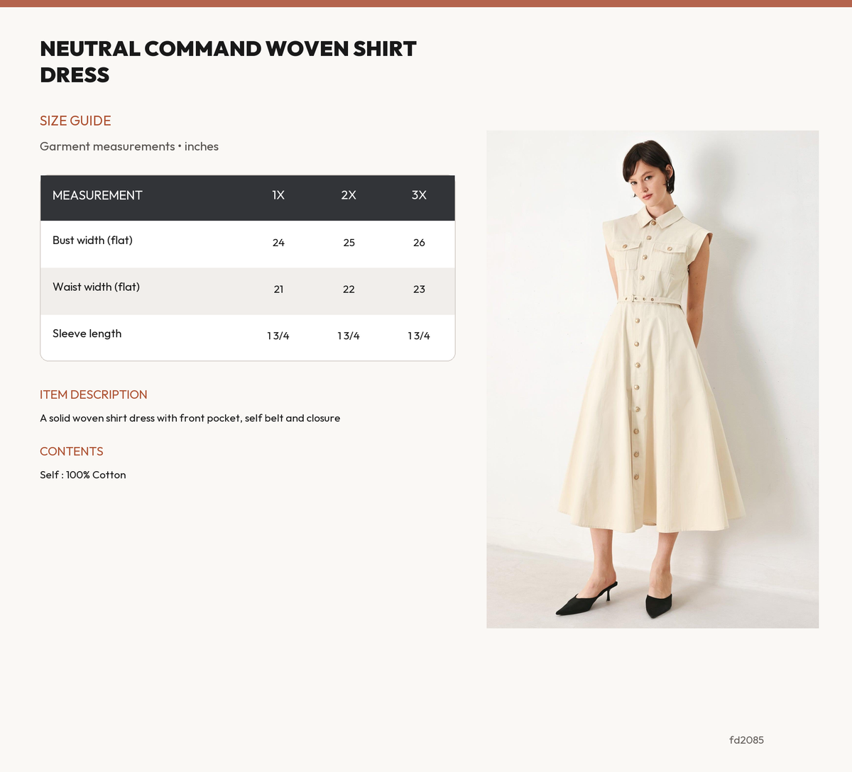 NEUTRAL COMMAND WOVEN SHIRT DRESS size chart