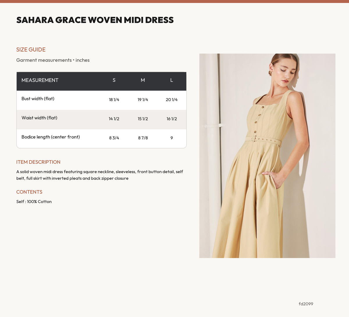 SAHARA GRACE WOVEN MIDI DRESS size chart