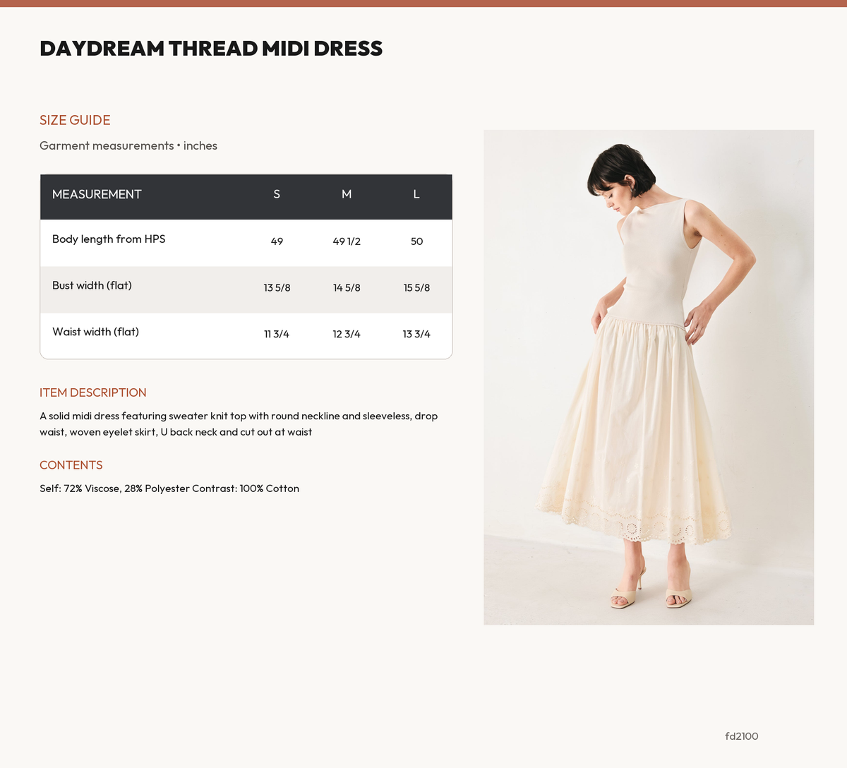 DAYDREAM THREAD MIDI DRESS size chart
