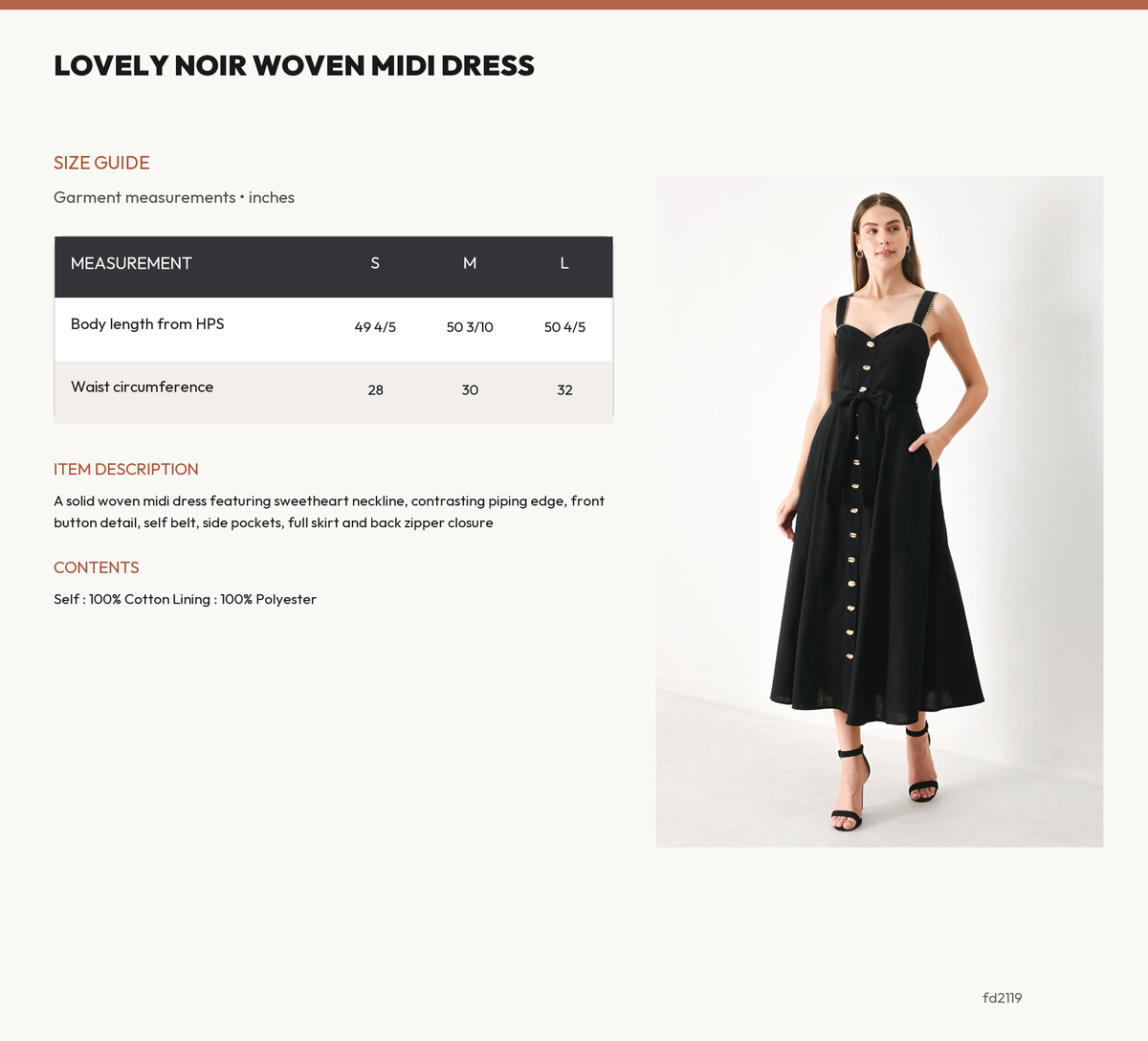 LOVELY NOIR WOVEN MIDI DRESS size chart