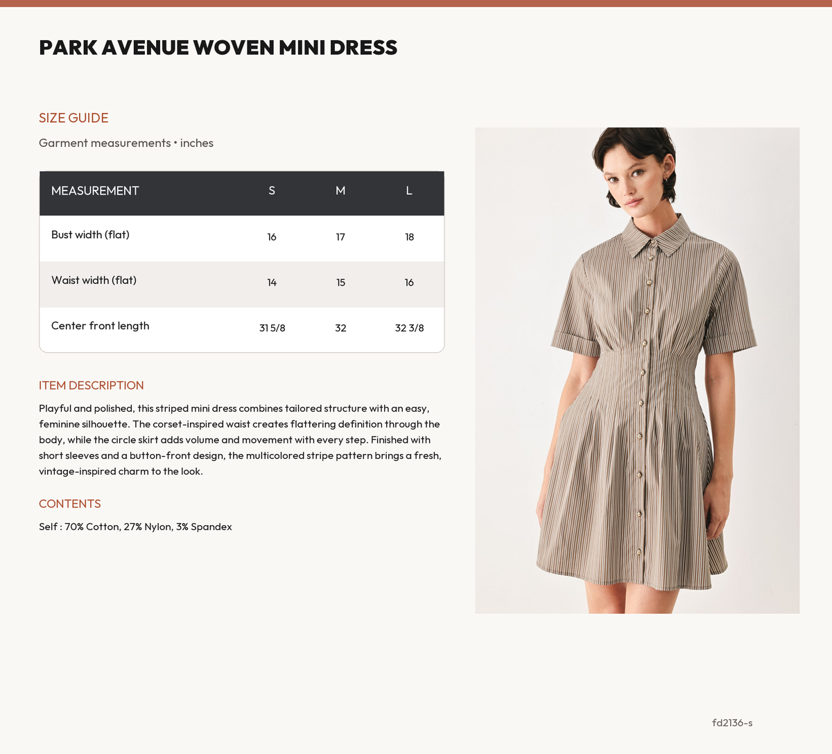 PARK AVENUE WOVEN MINI DRESS size chart