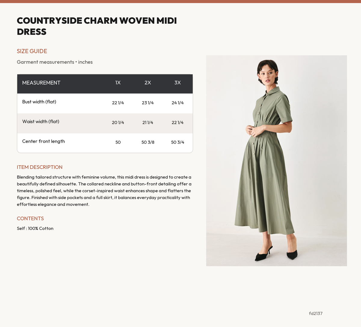 COUNTRYSIDE CHARM WOVEN MIDI DRESS size chart