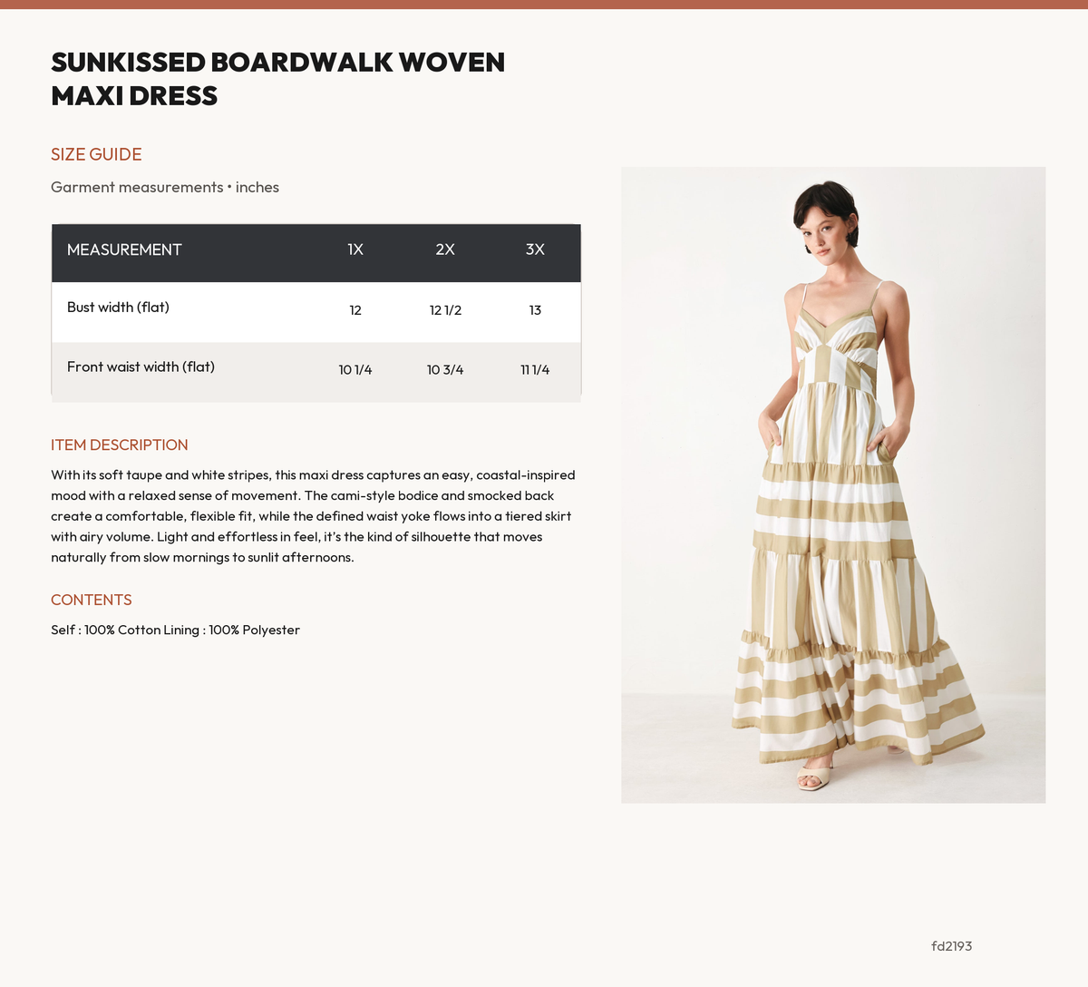 SUNKISSED BOARDWALK WOVEN MAXI DRESS size chart