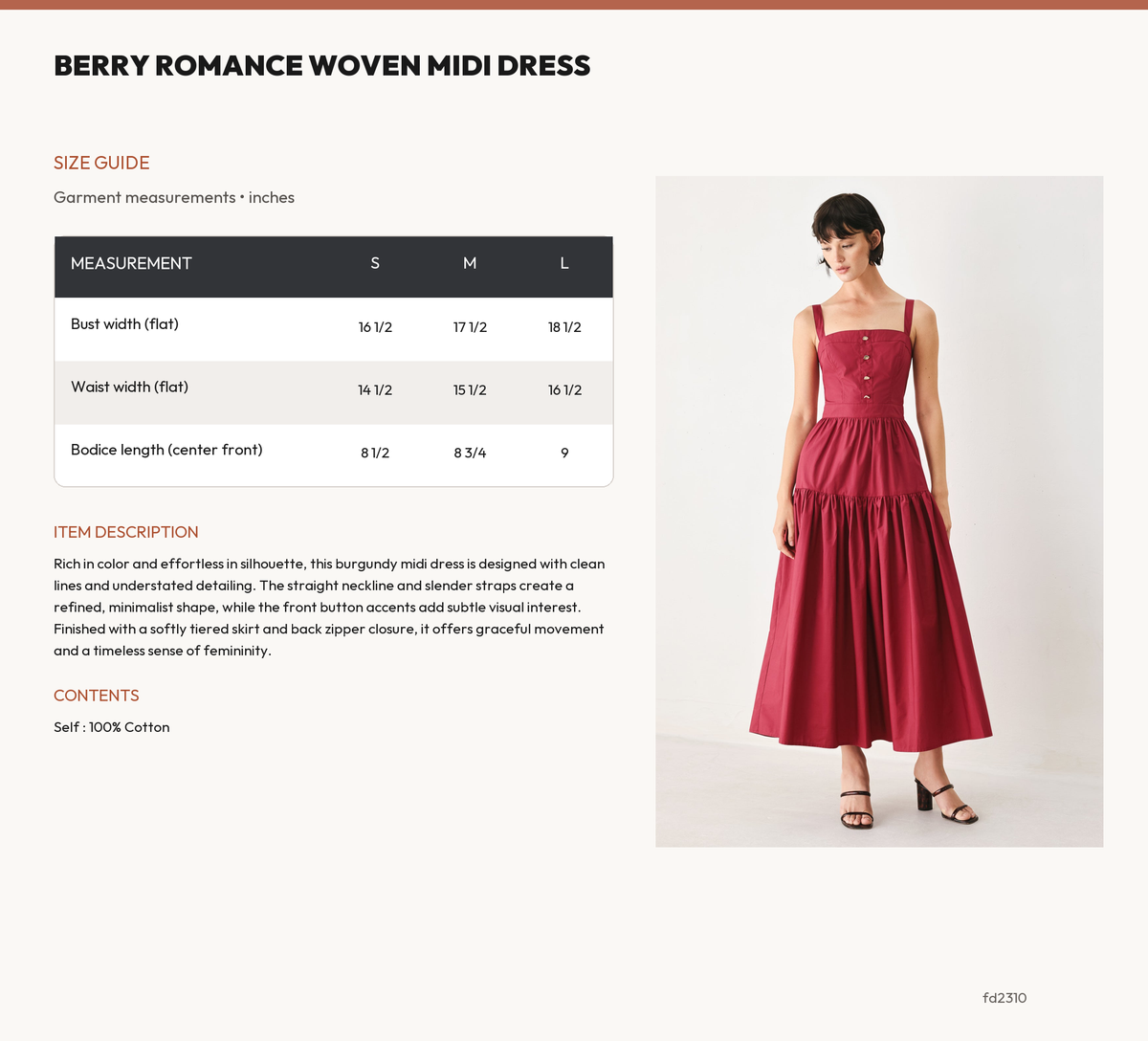 BERRY ROMANCE WOVEN MIDI DRESS size chart