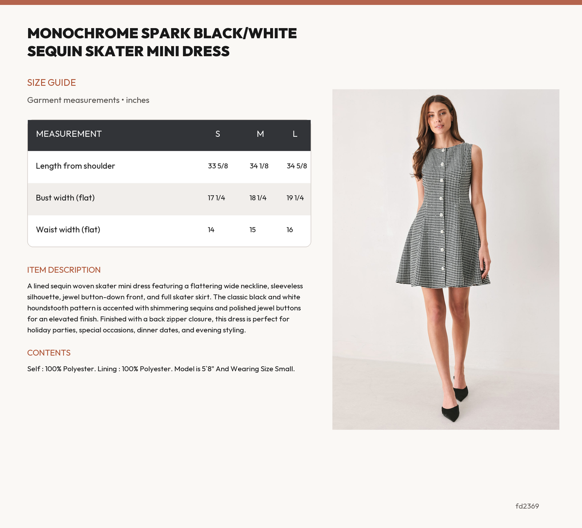 MONOCHROME SPARK BLACK/WHITE SEQUIN SKATER MINI DRESS size chart