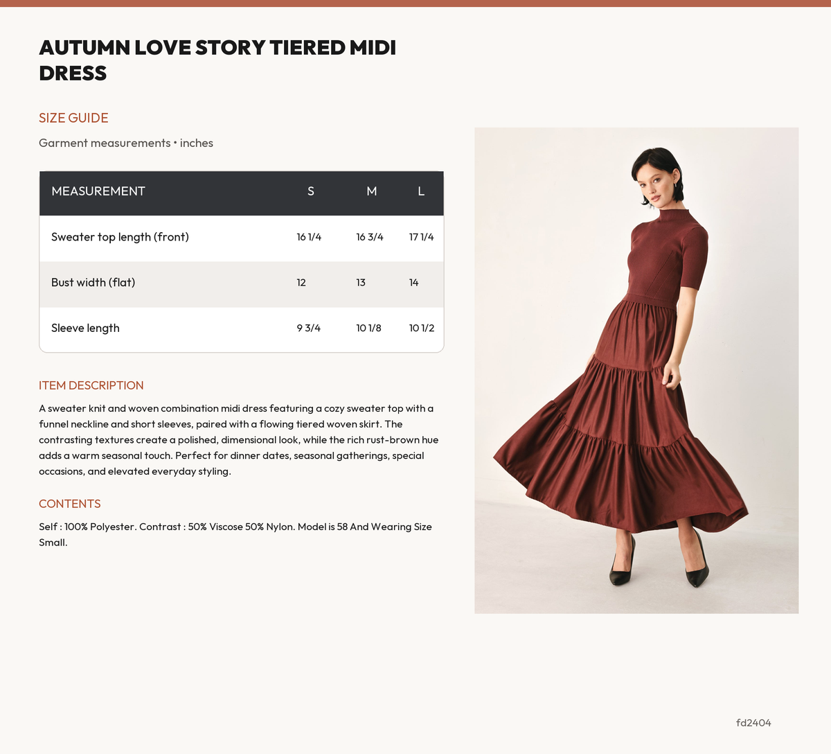 AUTUMN LOVE STORY TIERED MIDI DRESS size chart