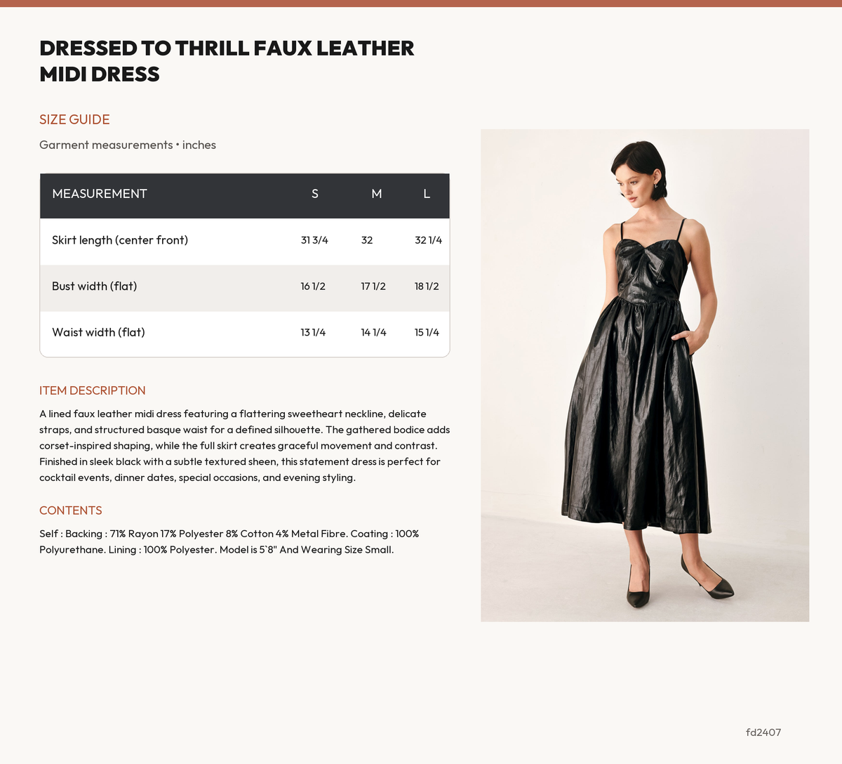 DRESSED TO THRILL FAUX LEATHER MIDI DRESS size chart