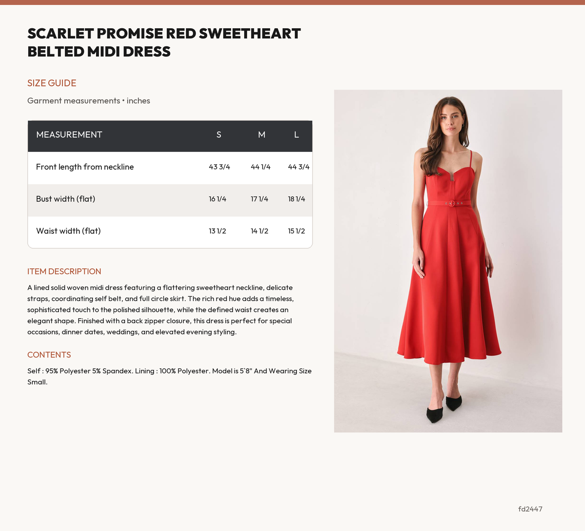 SCARLET PROMISE RED SWEETHEART BELTED MIDI DRESS size chart