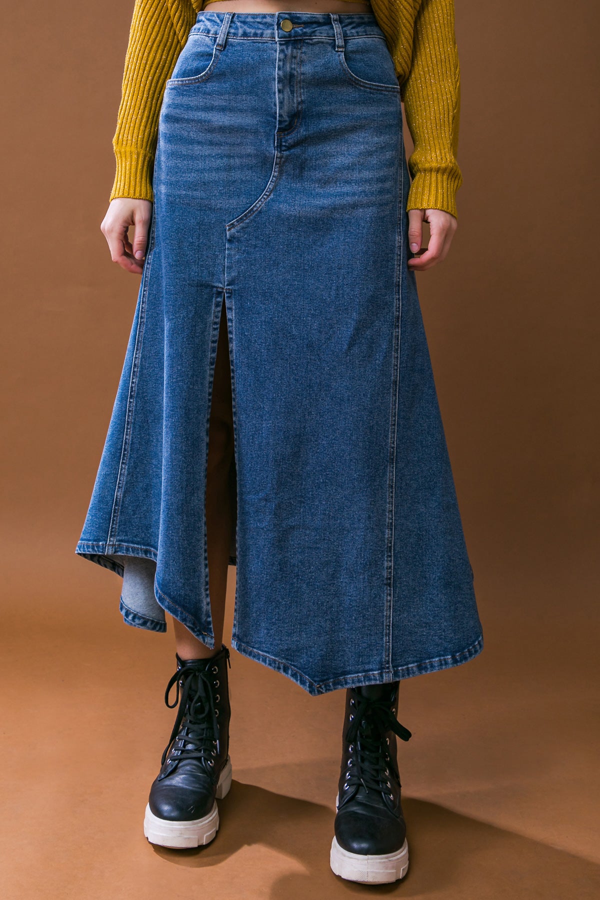 PEOPLE COME AS YOU ARE MIDI DENIM SKIRT