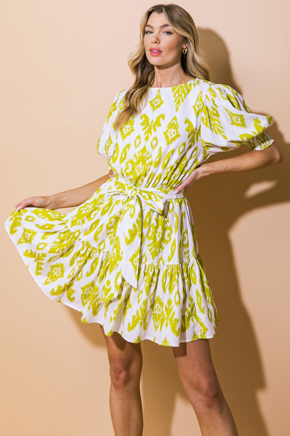 GARDEN GLOW UP WOVEN MINI DRESS.