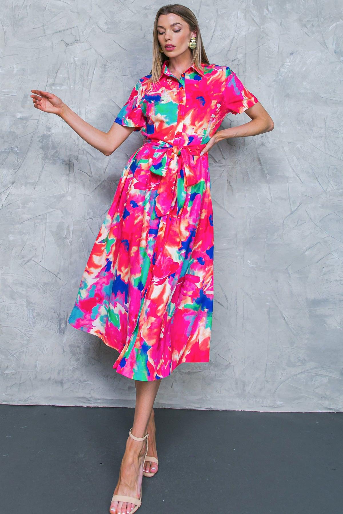 MOVE OVER FLORAL WOVEN MIDI DRESS.