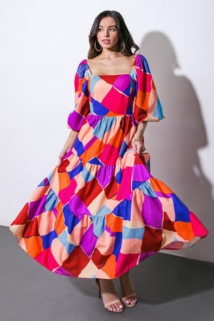 PULLING HEARTSTRINGS WOVEN MIDI DRESS.