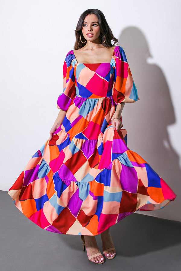 PULLING HEARTSTRINGS WOVEN MIDI DRESS.