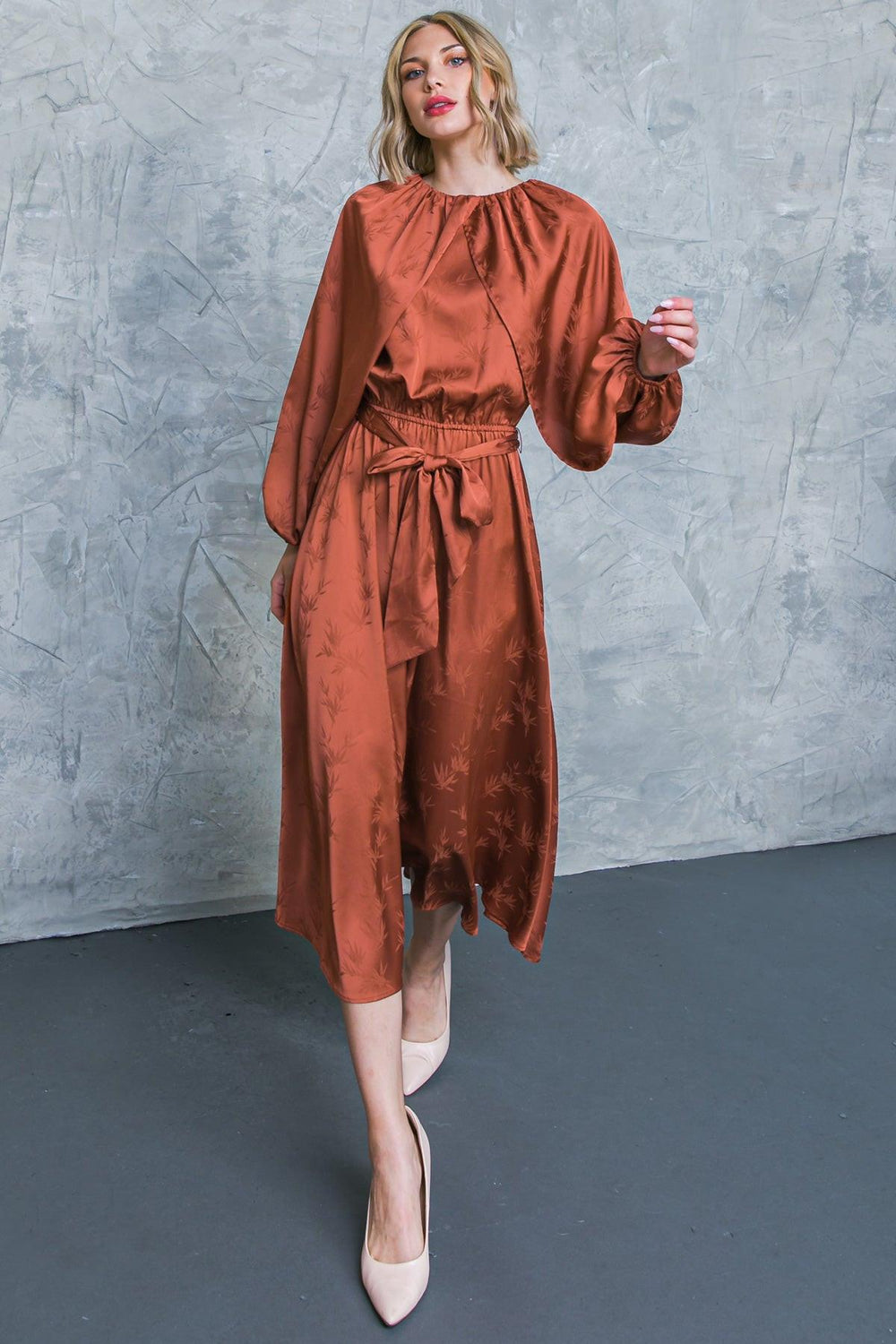 PROGRESS OVER PERFECTION SATIN MIDI DRESS.