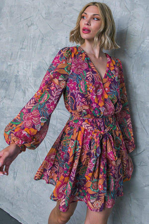 PICKING DAISIES PLUM WOVEN MINI DRESS.