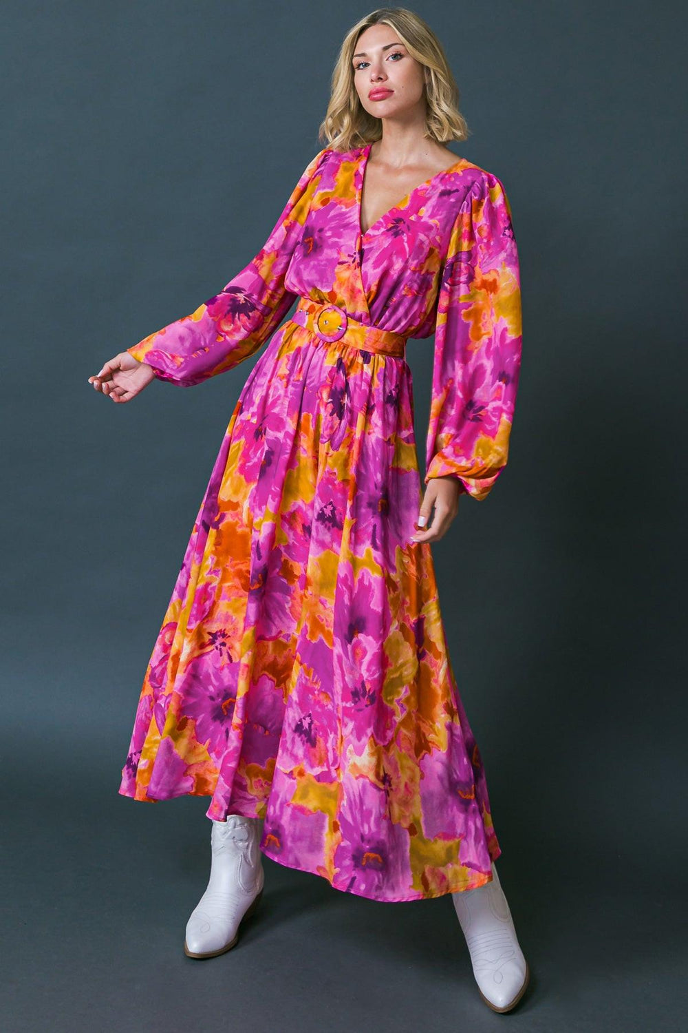 JUST WATCH ME WOVEN MIDI DRESS.