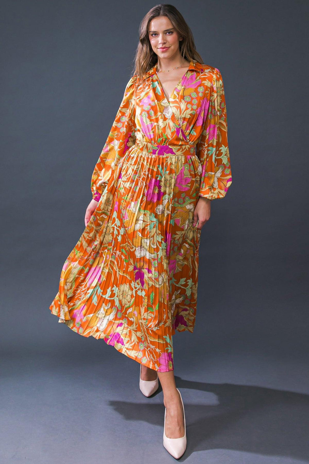 KEEP GETTING BETTER WOVEN MIDI DRESS.
