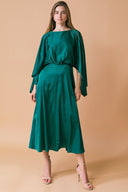 CAUGHT FEELINGS WOVEN MIDI DRESS.