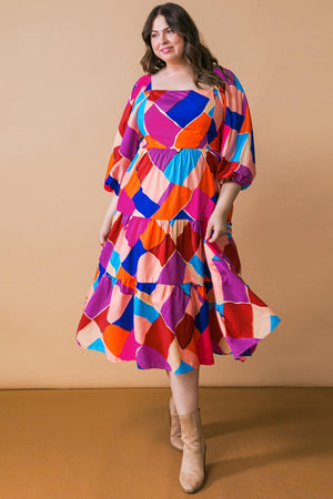 PULLING HEARTSTRINGS WOVEN MIDI DRESS.