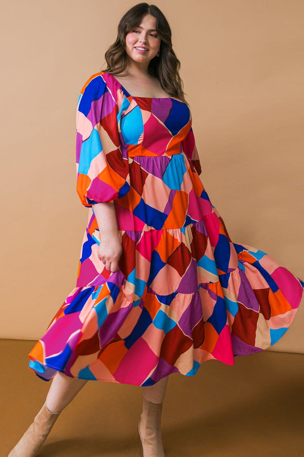 PULLING HEARTSTRINGS WOVEN MIDI DRESS.