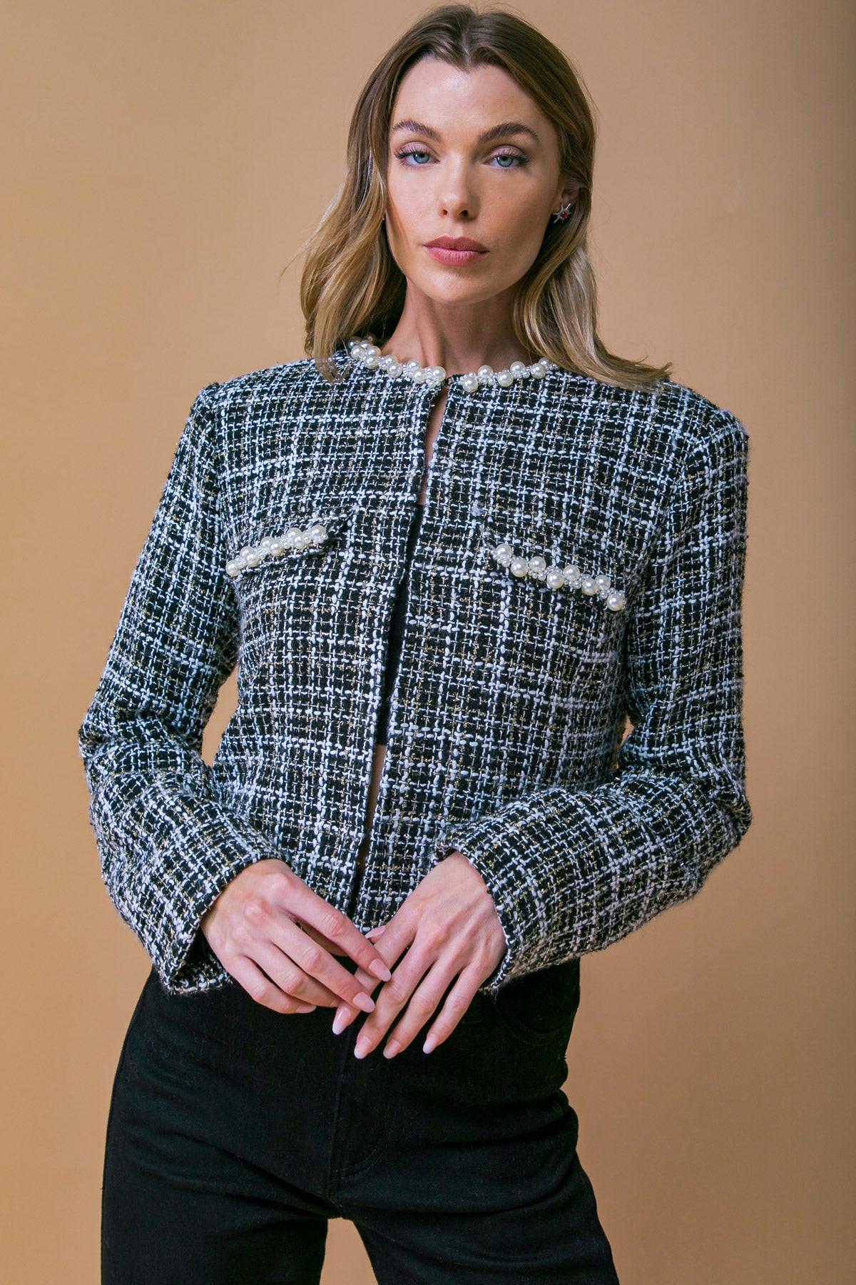 GUEST OF HONOR TWEED CROP JACKET.
