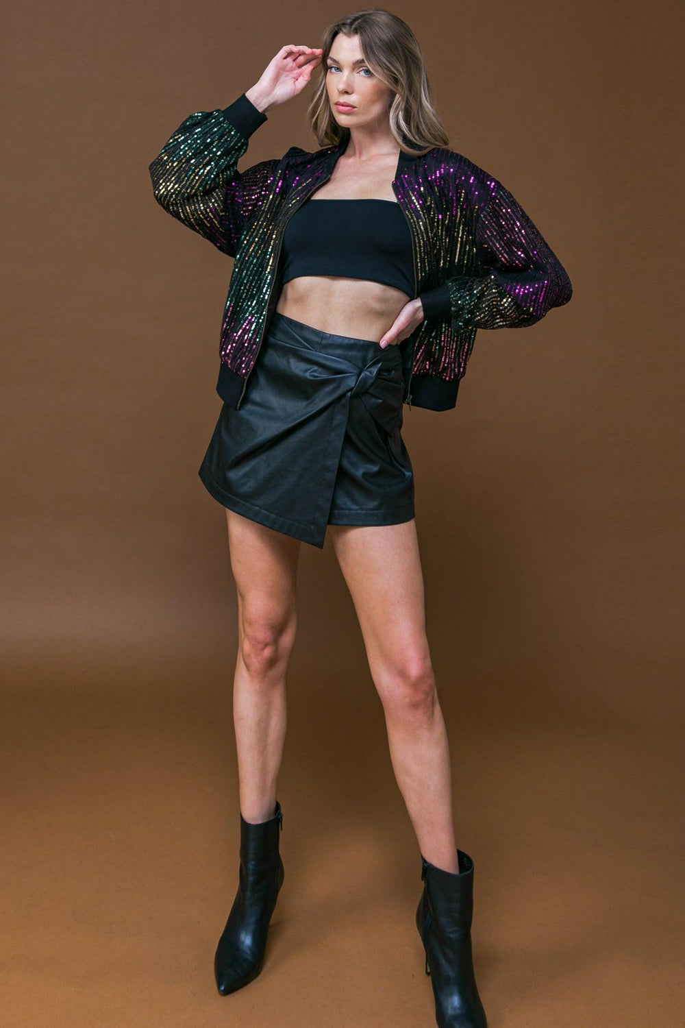 ENTERTAIN ME SEQUIN BOMBER JACKET.