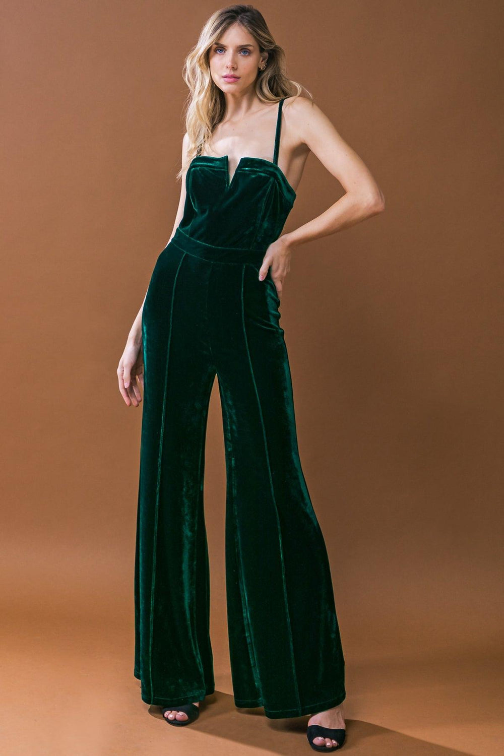 BLOW A KISS VELVET JUMPSUIT.