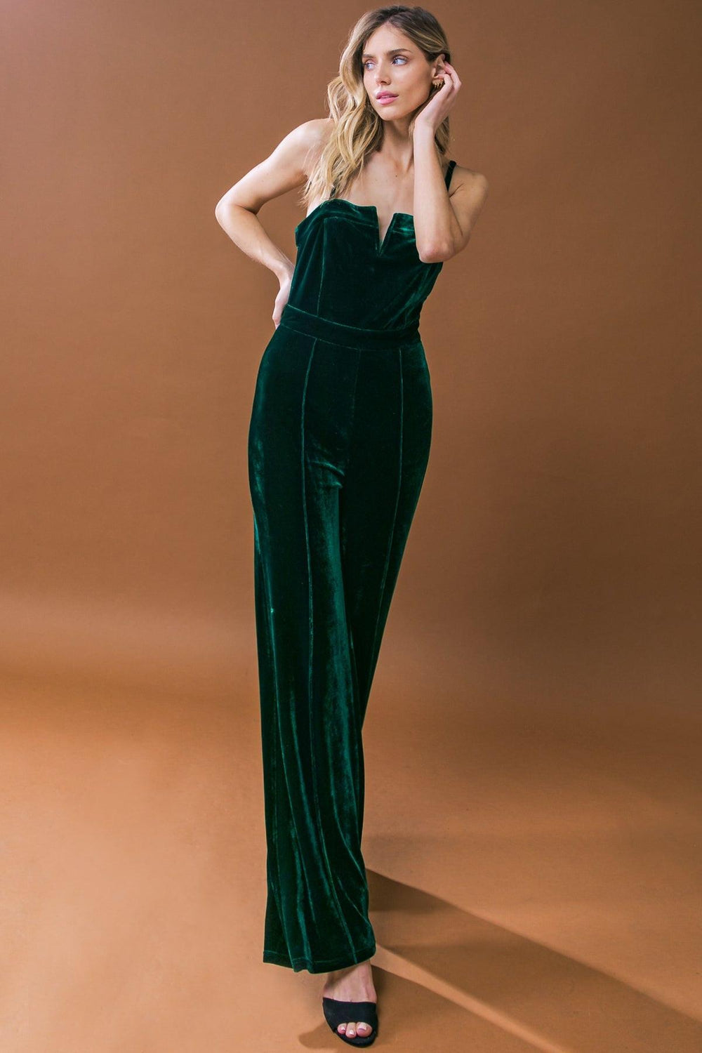 BLOW A KISS VELVET JUMPSUIT.