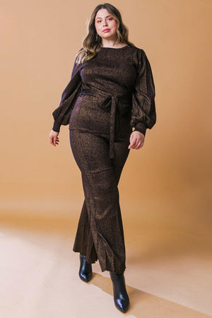STUNNING STANCE METALLIC SWEATER TUNIN AND PANT SET.