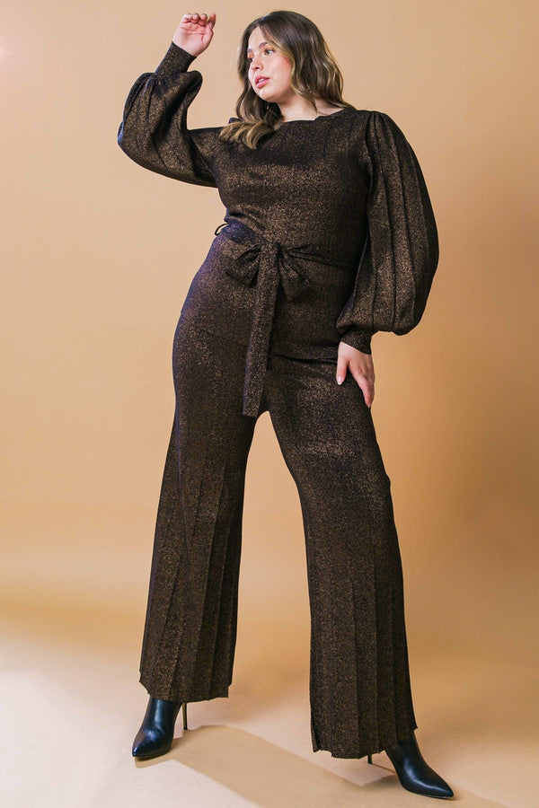 STUNNING STANCE METALLIC SWEATER TUNIN AND PANT SET.