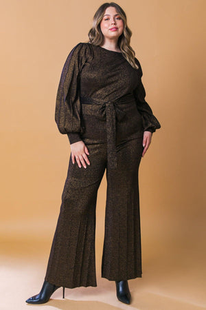 STUNNING STANCE METALLIC SWEATER TUNIN AND PANT SET.