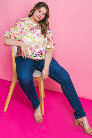 BLISS ME FLORAL WOVEN LACE TOP.