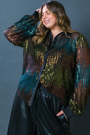 CAUSE A COMMOTION SEQUIN BLOUSE.