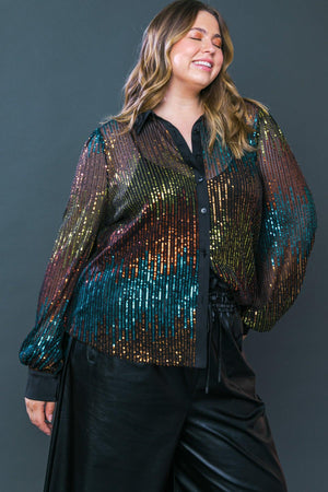 CAUSE A COMMOTION SEQUIN BLOUSE.