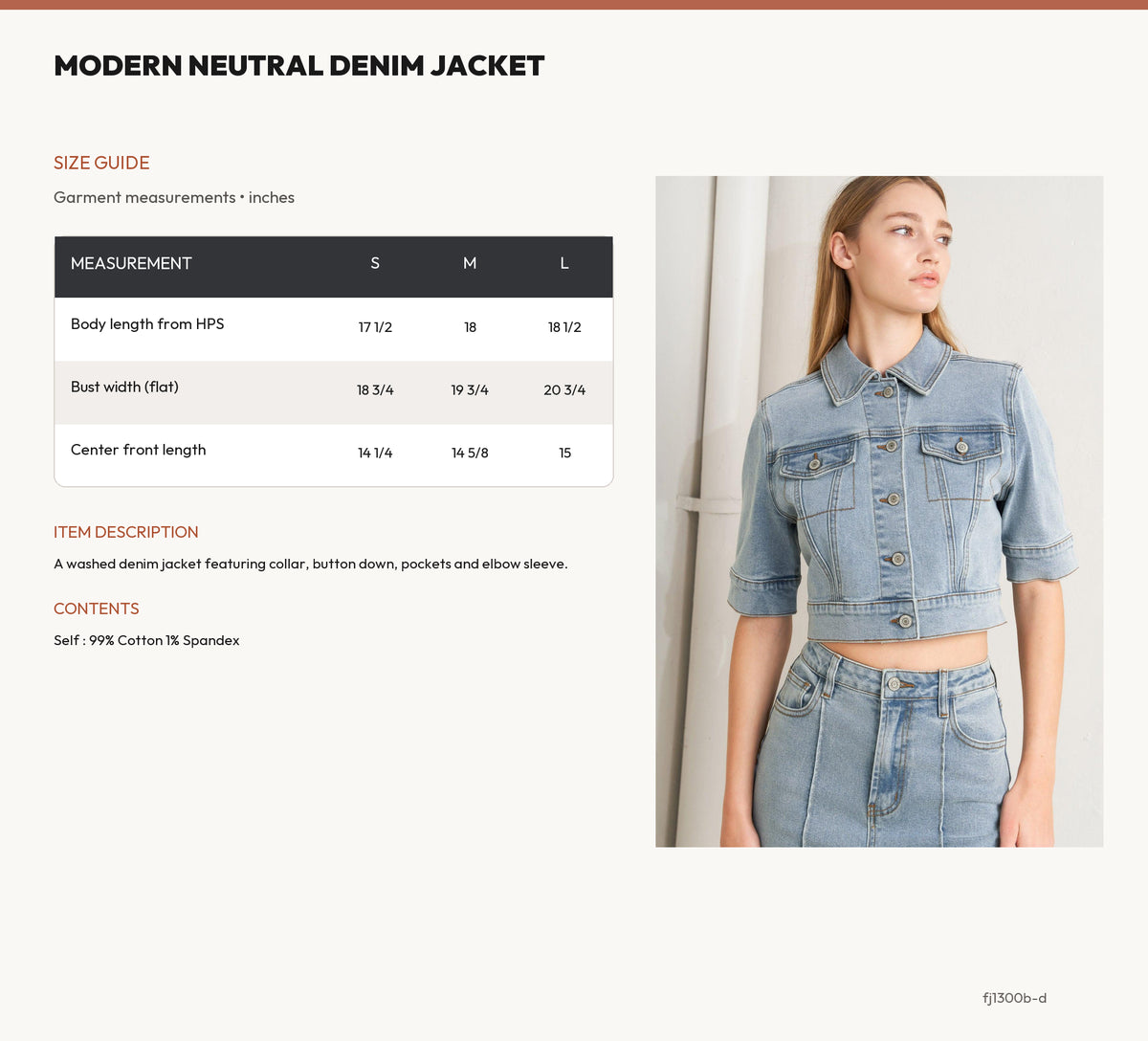 MODERN NEUTRAL DENIM JACKET size chart