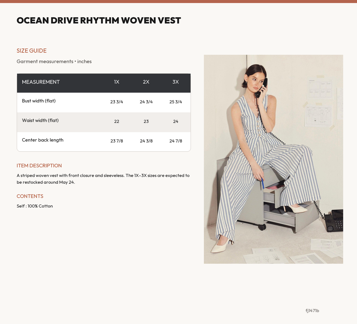OCEAN DRIVE RHYTHM WOVEN VEST size chart