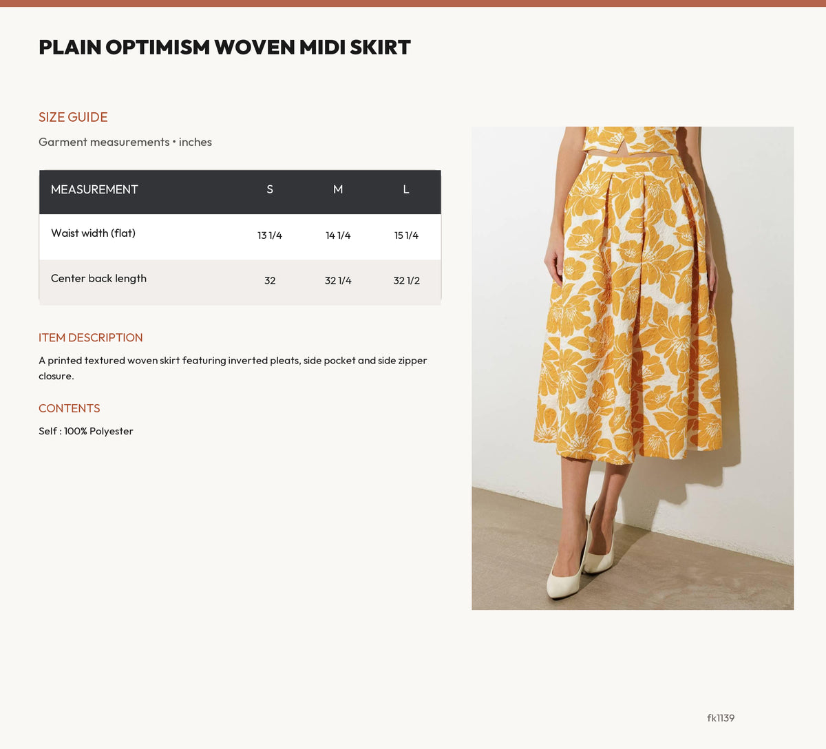 PLAIN OPTIMISM WOVEN MIDI SKIRT size chart