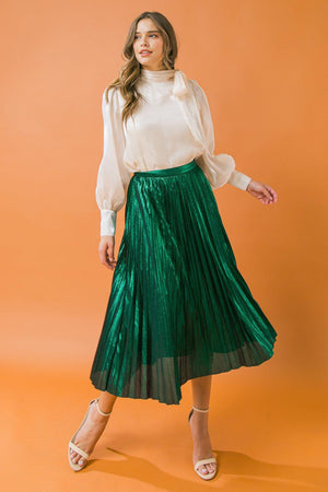 NEW ATTRACTION PLEATED MIDI SKIRT.