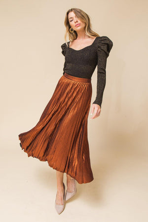 NEW ATTRACTION PLEATED MIDI SKIRT.