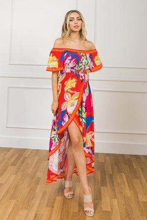 STEALING SUNSHINE FLORAL HI-LO DRESS.