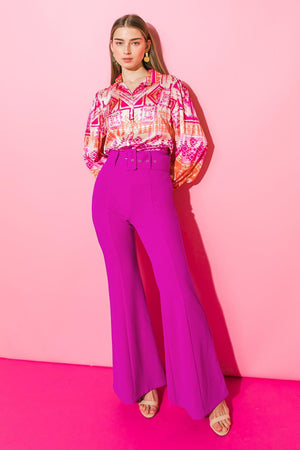 COUNTDOWN THE HOURS WOVEN FLARED PANTS.