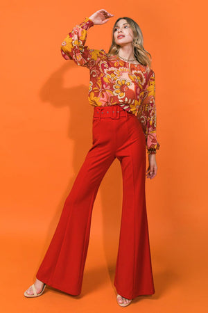 COUNTDOWN THE HOURS WOVEN FLARED PANTS.